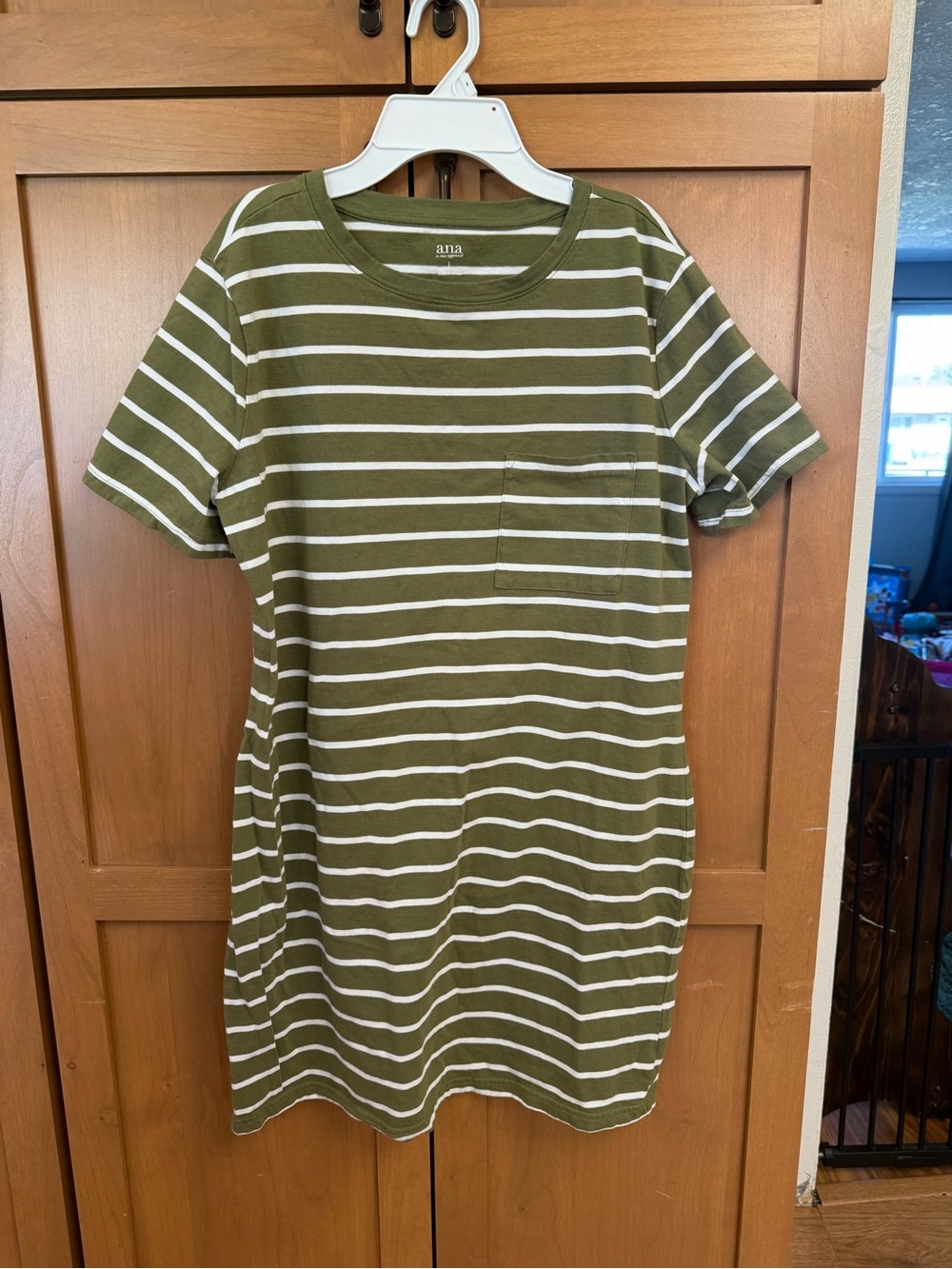 a.n.a Olive Green and White Striped T-Shirt Dress